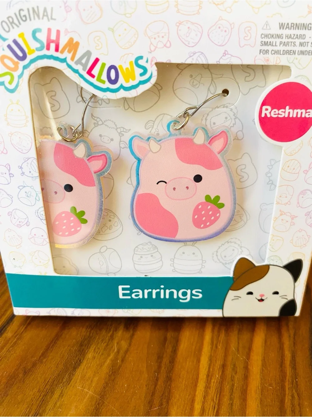 Pink Strawberry Pig Squishmallows Kids Earrings New
